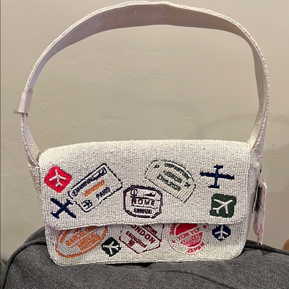 Handcrafted in India travel stamp beaded bag NEW